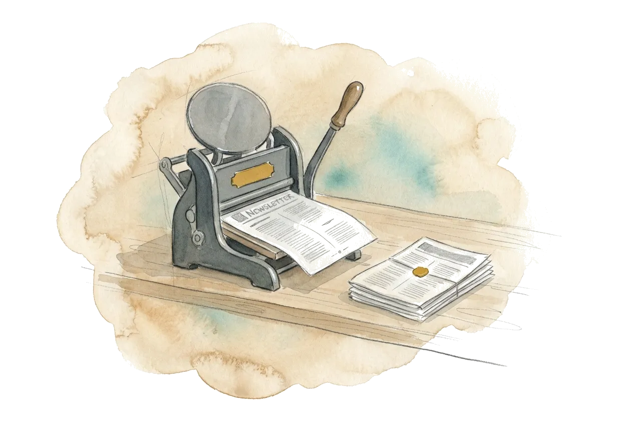 Illustration eines Website-Eingangs mit Abo-Box und automatisch versendeten Newslettern: Newsletter-Integration.